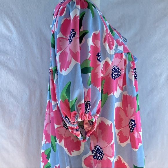 Michelle McDowell Penny Dress Sea Flower Blue Yoke Neckline with Tassels M - Picture 5 of 11